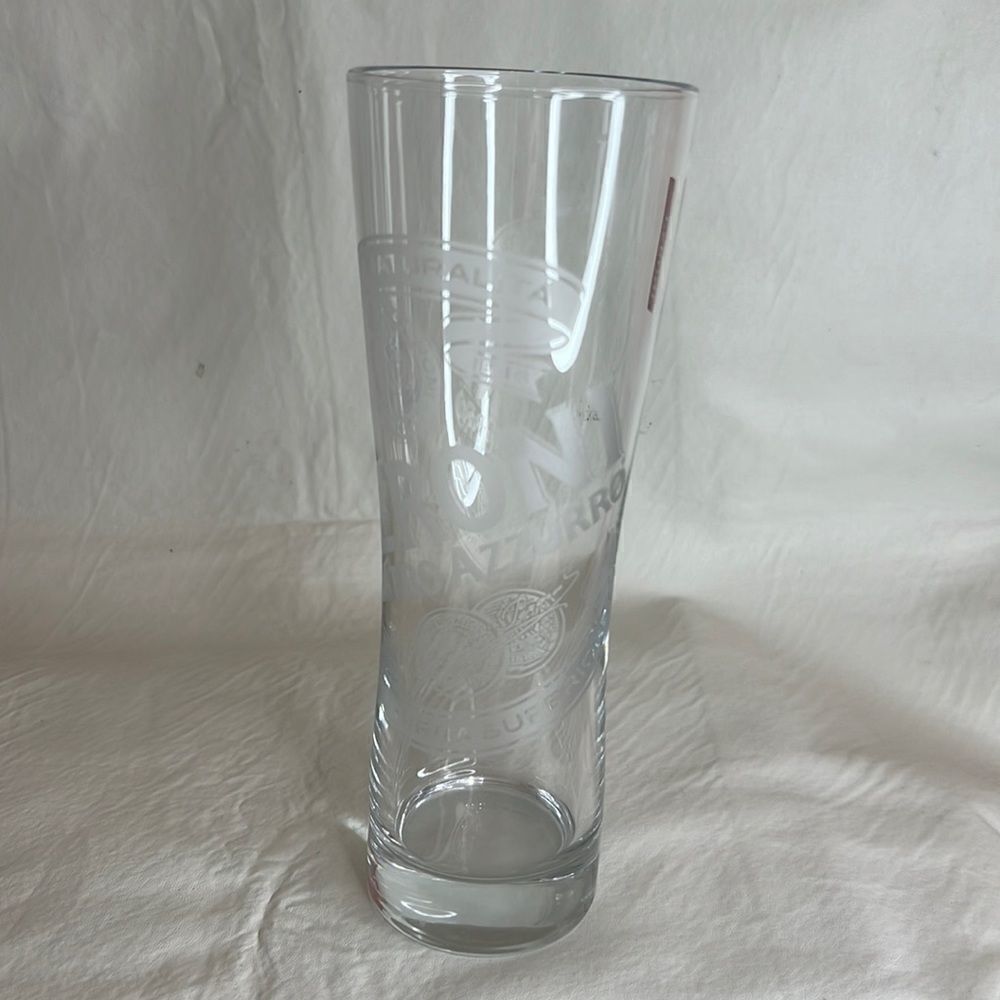 Peroni Beer Drinking Glass Clear Etched 8 1/4 Inches Tall 3 Inches Diame…